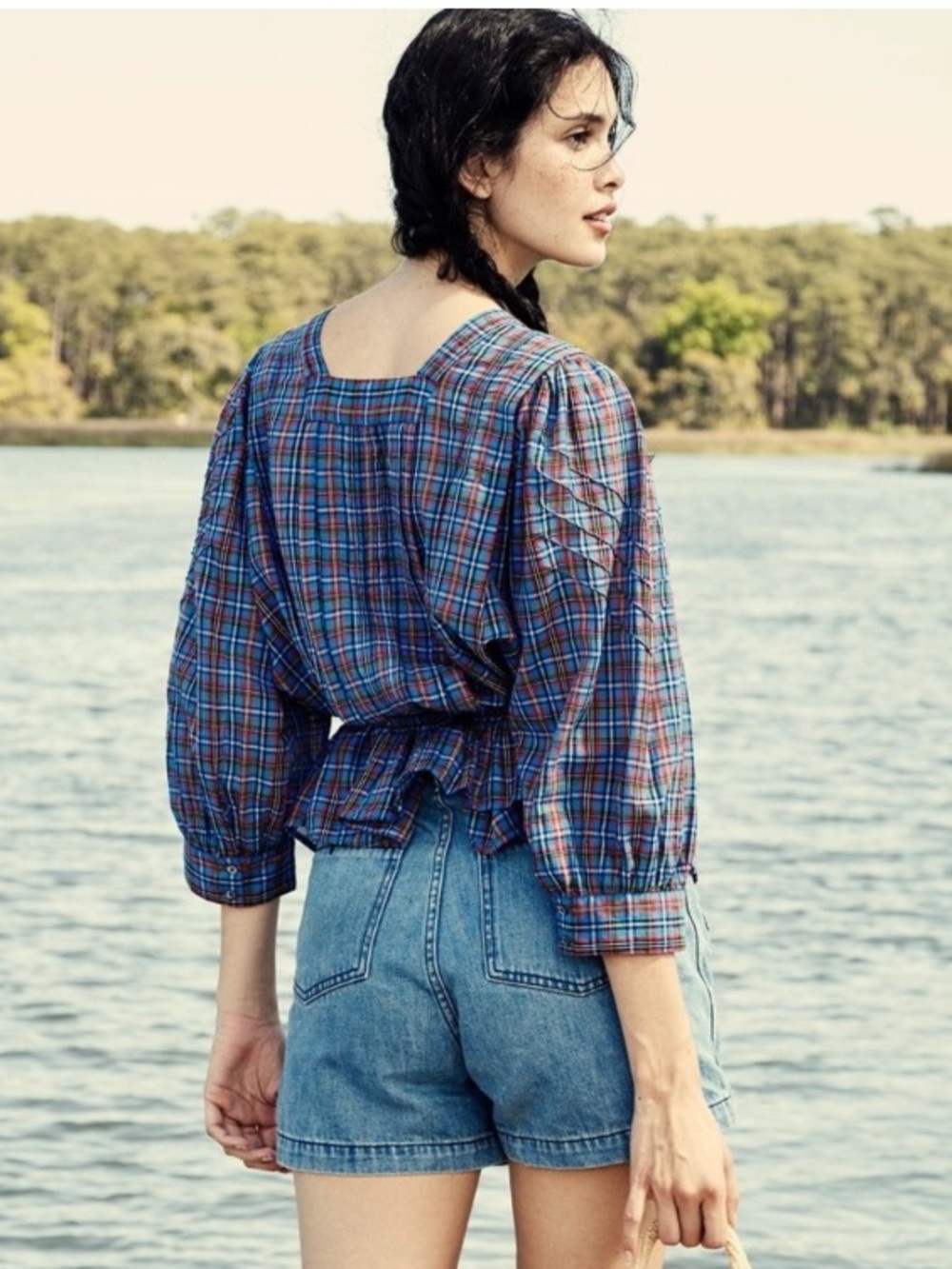 DÔEN Toulouse Top in French Plaid Blue - Size Small - Picture 3 of 11